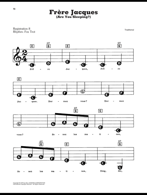 Frere Jacques (Are You Sleeping?) - Traditional (E-Z Play Today)