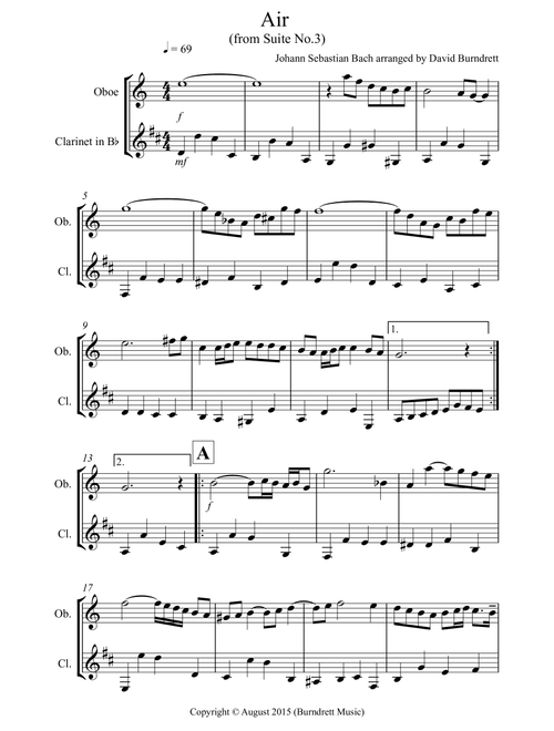 Air on a G String for Oboe and Clarinet Duet (Arr. David Burndrett) - Johann Sebastian Bach (Instrumental Duet)