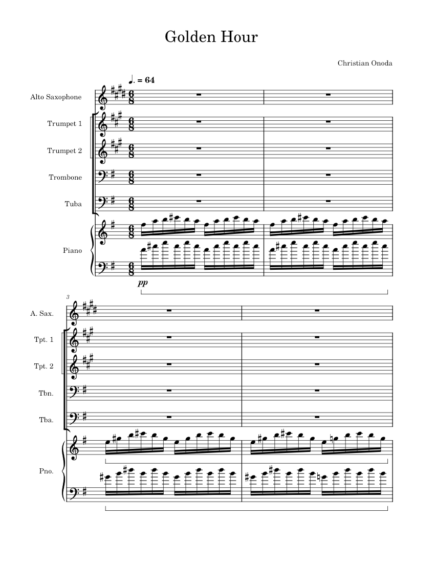 Golden hour JVKE Golden_Hour Sheet music for Piano, Trombone, Tuba