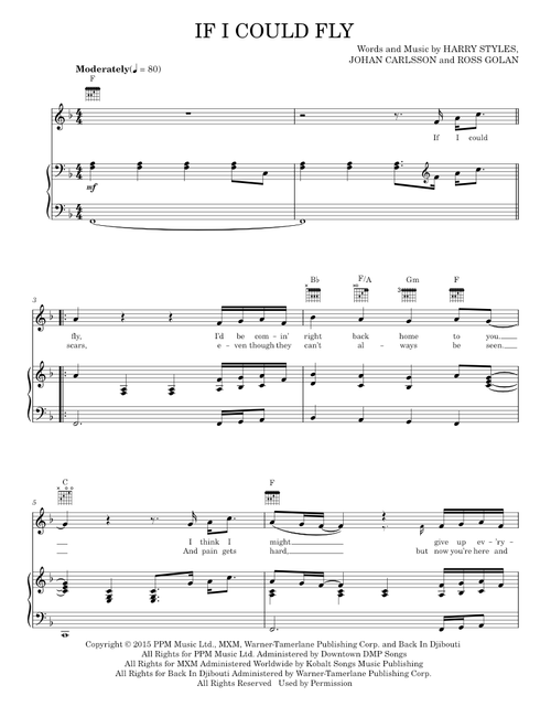 If I Could Fly - One Direction (Piano-Vocal-Guitar)