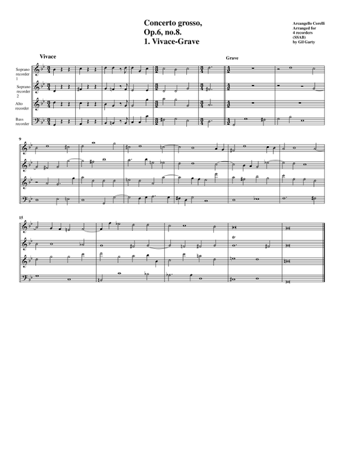 Concerto grosso, Op.6, no.8 "Christmas concerto" (arrangement for 4 recorders) (Arr. Gil Garty) - Arcangelo Corelli (Recorder Ensemble)