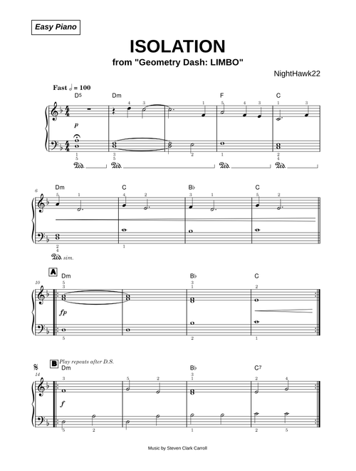 Isolation (from Geometry Dash: LIMBO) - NightHawk22 (Easy Piano)