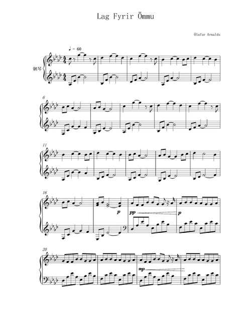 Lag Fyrir Ommu (Arr. Olafur Arnalds) (Piano Solo)