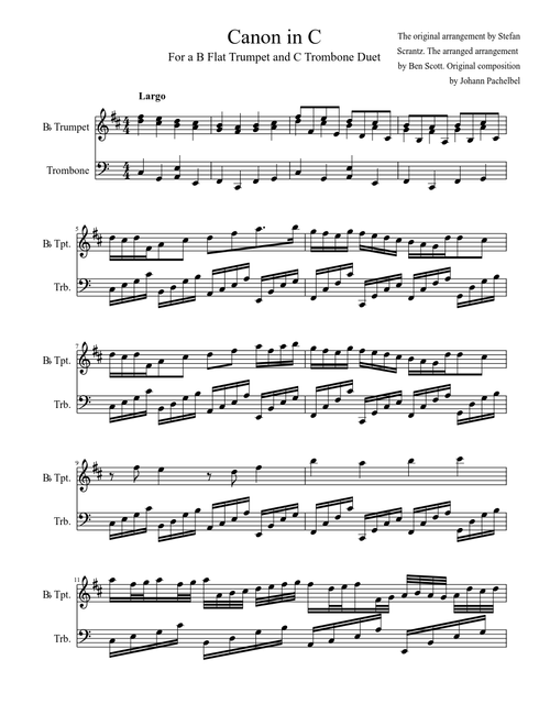 Canon in C (for a B flat Trumpet/ Trombone Duet)