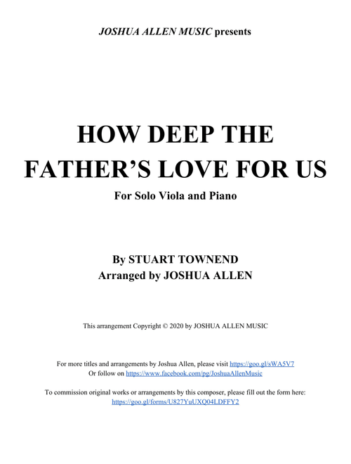 How Deep The Father's Love For Us (Arr. Joshua Allen) - Phillips, Craig & Dean (Viola and Piano)