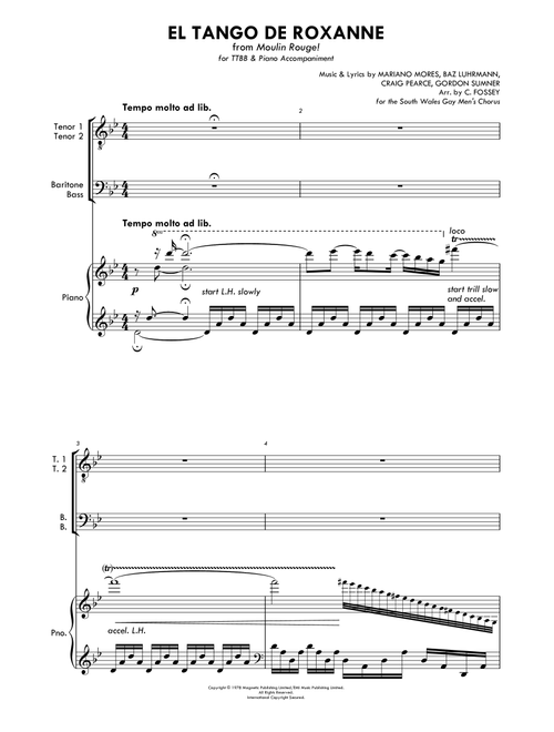 El Tango De Roxanne (Arr. Christopher Fossey (for the South Wales Gay Men's Chorus)) - Marianto Mores, Sting, Baz Luhrmann (Choral, TTBB)