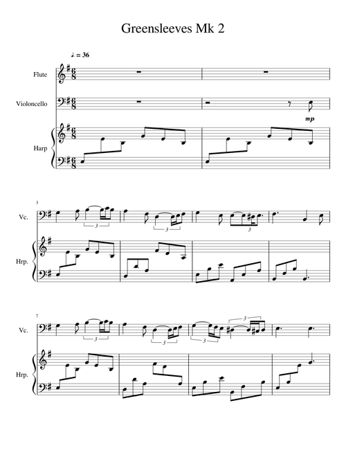 Greensleeves - Flute, Harp, and Cello - "Adagio" (Updated Version)
