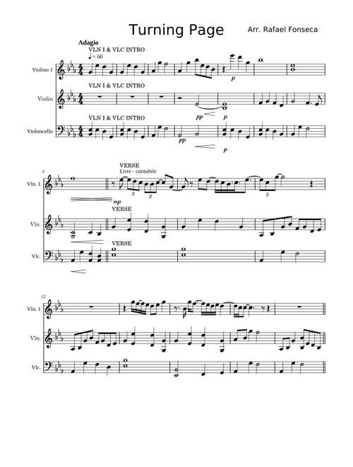 Turning page – Sleeping at Last VLN1 VLN2 VLC Trio