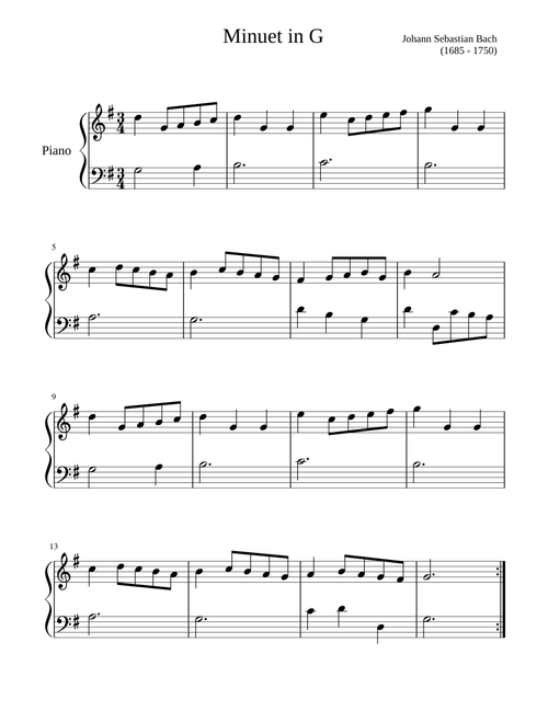 Minuet in G - Easy Ending - PianoEasy.Online