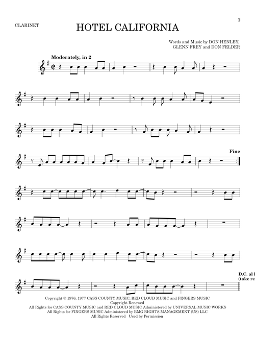 Hotel California - Eagles (Clarinet Solo)