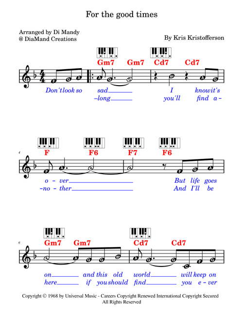 For The Good Times (Arr. Dianne Mandy) - Elvis Presley (Lead Sheet - Fake Book)