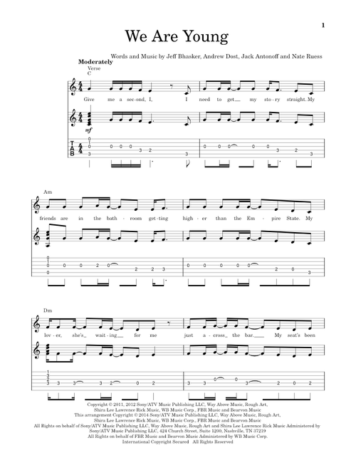 We Are Young - fun featuring Janelle Monae, fun (Solo Guitar)