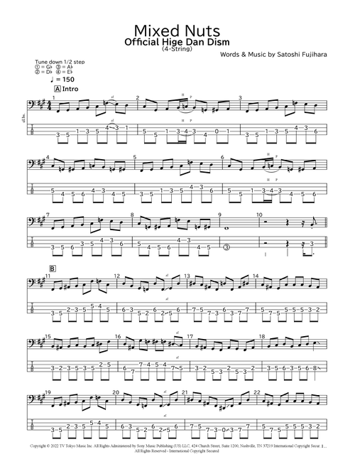 Mixed Nuts (Arr. bassscore.masspro) - Satoshi Fujihara (Bass Tab)