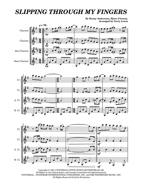 Slipping Through My Fingers (Arr. Terry Lewis) - ABBA (Woodwind Ensemble)