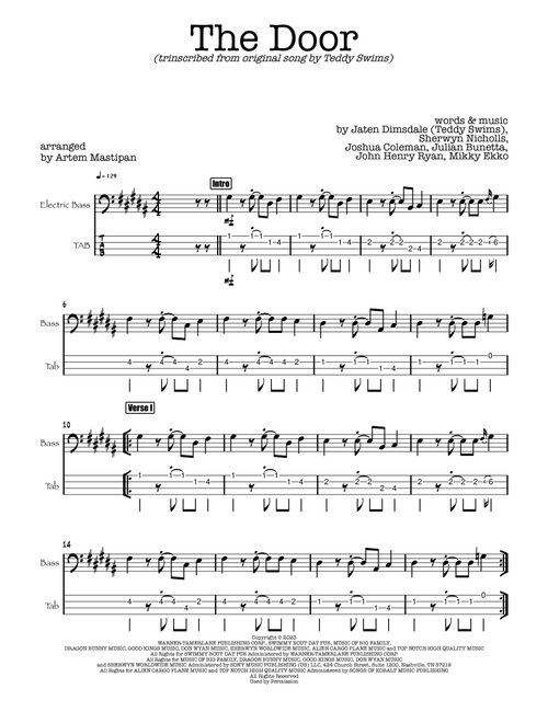 The Door (Arr. Artem Mastipan) - Teddy Swims (Bass Tab)