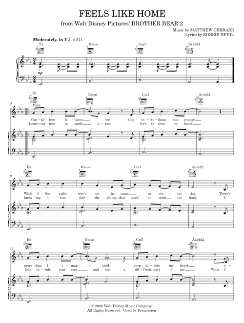 Feels Like Home - Brother Bear 2 Movie, Melissa Etheridge (Piano-Vocal-Guitar)