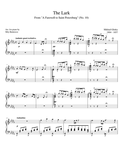 Glinka - The Lark from "A Farewell to Saint Petersburg" (No. 10)