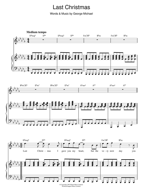 Last Christmas - Wham! (Piano Vocal)