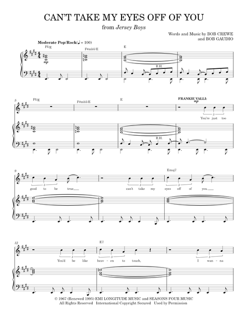 Can't Take My Eyes Off Of You (from Jersey Boys) - Frankie Valli, Frankie Valli & The Four Seasons, (Piano Vocal)
