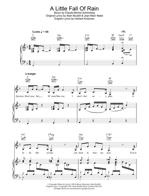 A Little Fall Of Rain - Alain Boublil, Les Miserables (Musical) (Piano-Vocal-Guitar (Piano Accompaniment))
