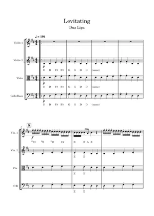 Levitating String Play Official version of Levitating Sheet Music by Dua Lipa for Violin ...