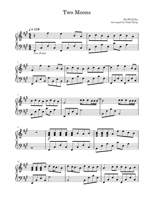 Two Moons – BoyWithUke - Medium level Piano