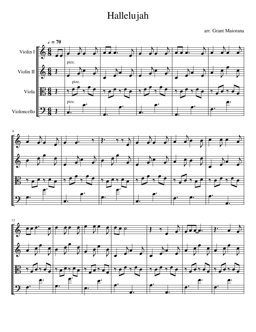 Hallelujah Sheet Music for Violin, Viola, Cello (String