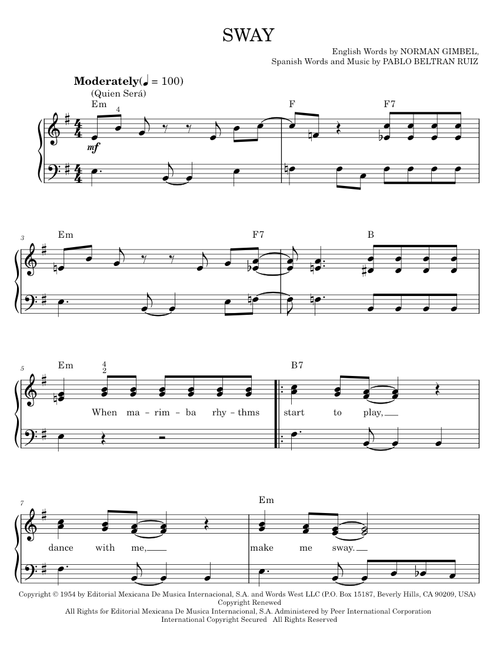 Sway (Quien Sera) - Dean Martin, Glee TV Series, Glee Cast (Easy Piano)