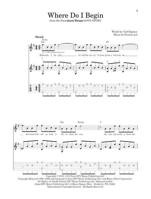 Where Do I Begin (Love Theme) - Andy Williams (Solo Guitar)