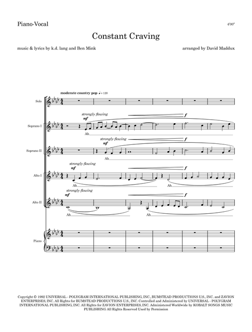 Constant Craving (Arr. David Maddux) - kd lang (Choral, SSAA)