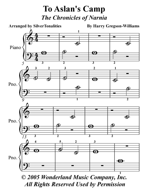 To Aslan's Camp (Arr. SilverTonalities) - Harry Gregson-Williams (Easy Piano)