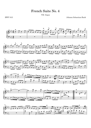 Suite Française N°4-BWV815 Sheet Music for Piano (Solo) easy