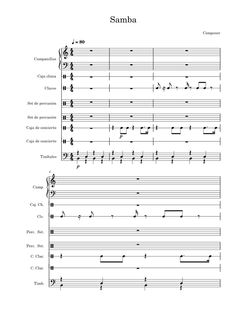 Samba Instruments Snare Samba Sheet Music for Timpani, Snare drum, Drum group, Woodblock & more ...
