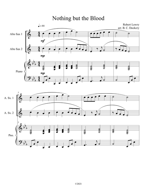 Nothing but the Blood (alto sax duet) with optional piano accompaniment (Arr. B. C. Dockery) - Robert Lowry (Instrumental Duet)