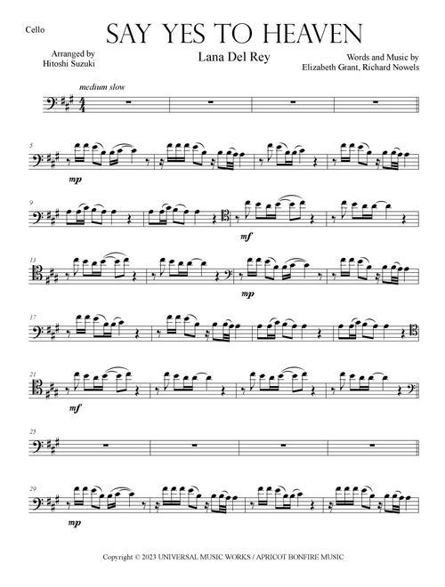 Say Yes To Heaven (Arr. Hitoshi Suzuki) - Lana Del Rey (Cello Solo)