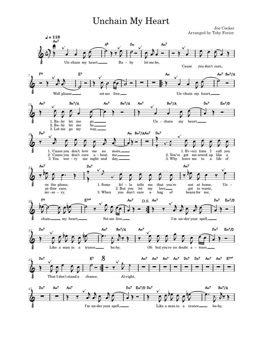 Unchain my heart Joe Cocker Unchain My Heart Sheet music for Vocals