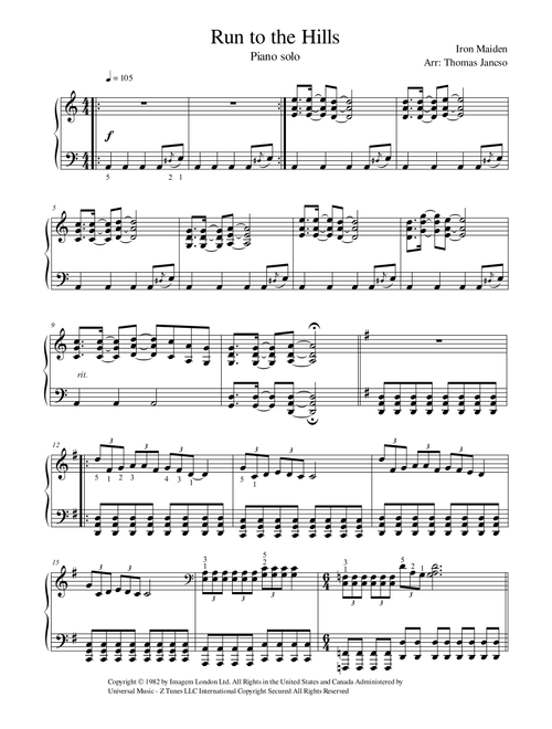 Run To The Hills (Arr. Thomas Jancso) - Iron Maiden (Piano Solo)