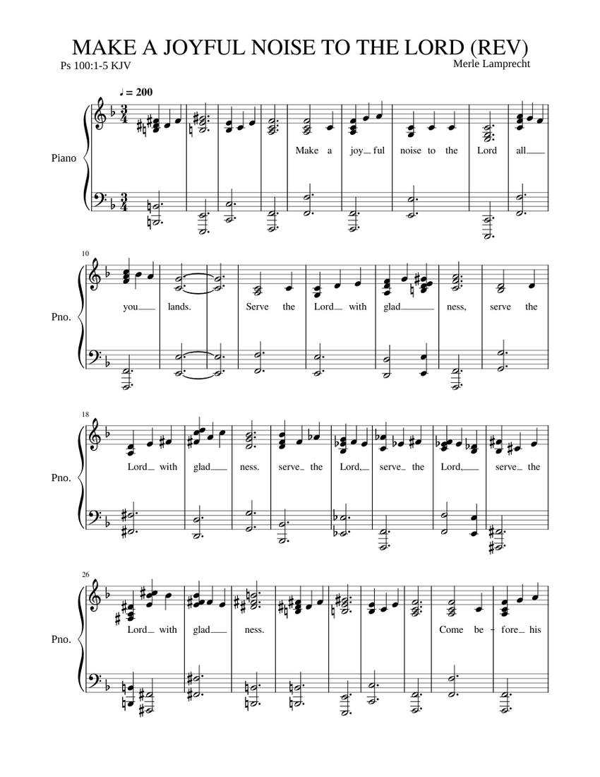 MAKE A JOYFUL NOISE TO THE LORD REV Sheet Music for Piano (Church Choir ...