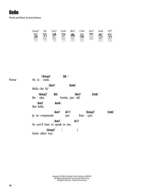 Belle - Jack Johnson (Ukulele Chords-Lyrics)