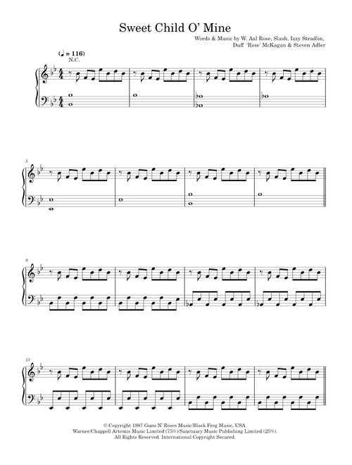 Sweet Child O' Mine - Guns N' Roses, Taken By Trees (Piano-Vocal-Guitar (Piano Accompaniment))