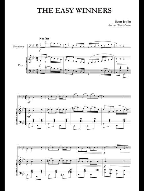 The Easy Winners for Trombone and Piano (Arr. Diego Marani) - Scott Joplin (Instrumental Duet and Piano)