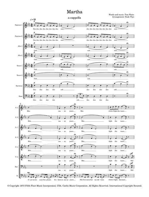 Martha (Arr. Noah Thys) - Tom Waits (Choral, SATB divisi)