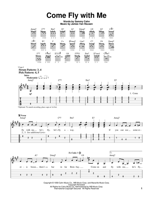 Come Fly With Me - Frank Sinatra (Easy Guitar with TAB)