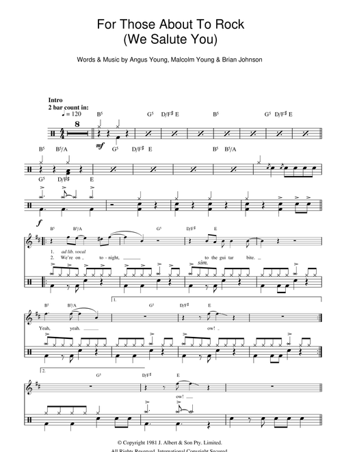 For Those About To Rock (We Salute You) (Drums) - AC/DC (Lead Sheet - Fake Book)