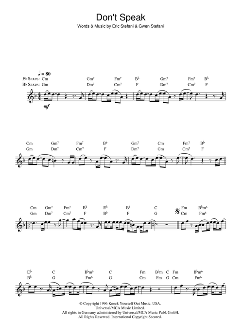 Don't Speak - No Doubt (Lead Sheet - Fake Book)