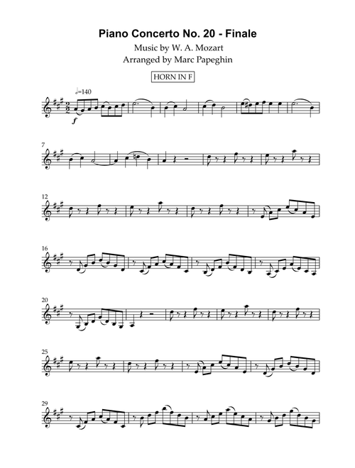 Piano Concerto No. 20 (Finale) || French Horn Arrangement (Arr. Marc Papeghin) - Wolfgang Amadeus Mozart (French Horn Solo)