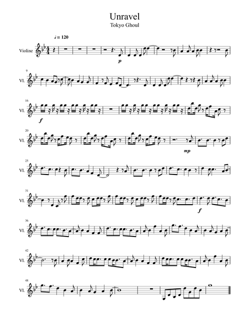Unravel Tokyo Ghoul - Violin Part Only