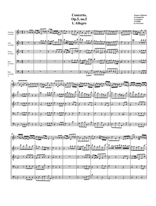 Concerto, Op.5, no.5 (arrangement for 5 recorders) (Arr. Gil Garty) - Tomaso Albinoni (Recorder Solo)