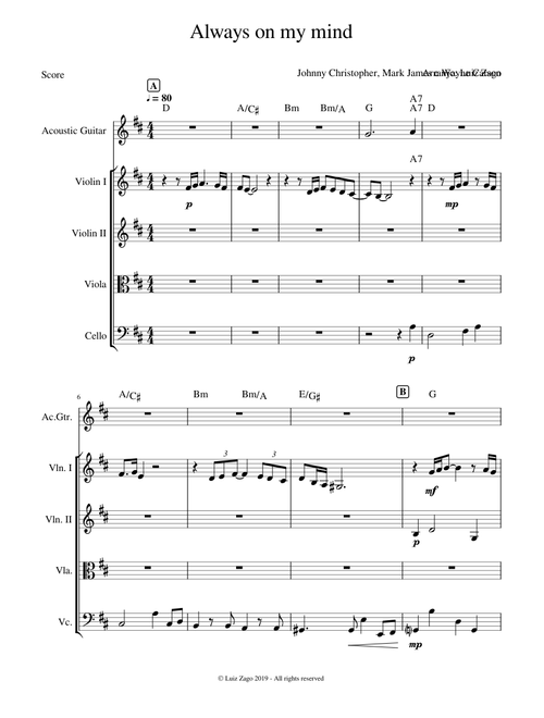 Always on my mind - Quarteto de Cordas e Violão - Arranjo: Luiz Zago