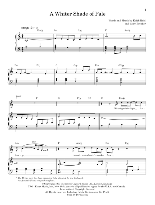 A Whiter Shade Of Pale - Procol Harum (Keyboard Transcription)